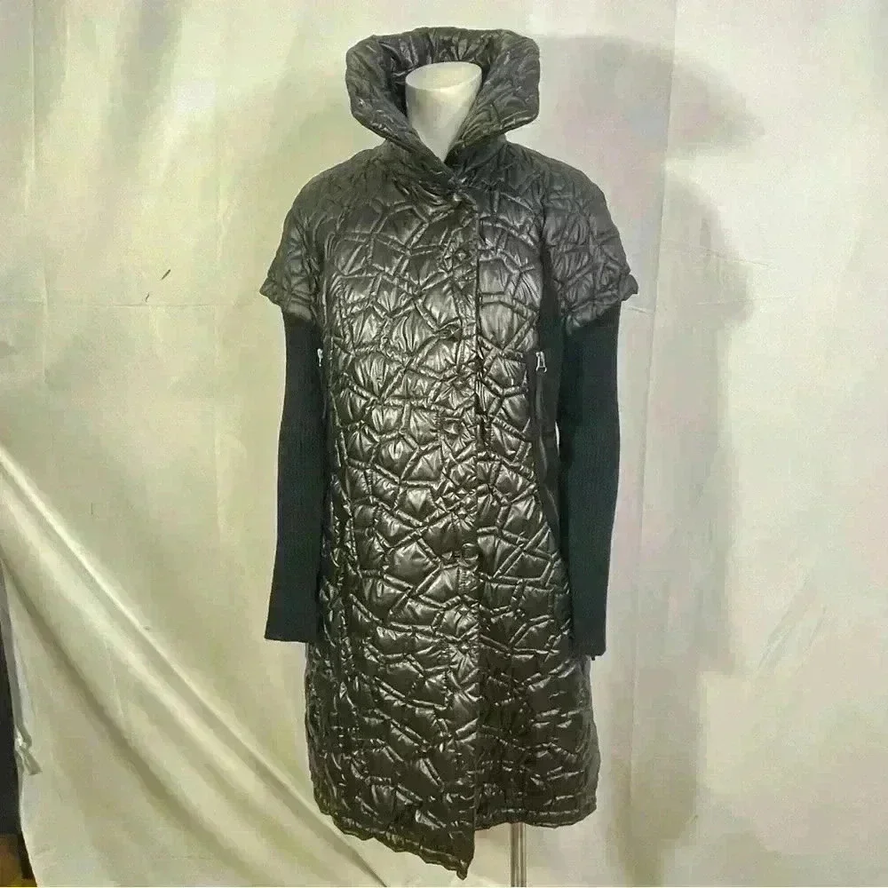 LAFLAMME FOURRURE GLOSSY QUILTED TRENCH GORGEOUS COAT SLEEVES SIZE M - Picture 9 of 16